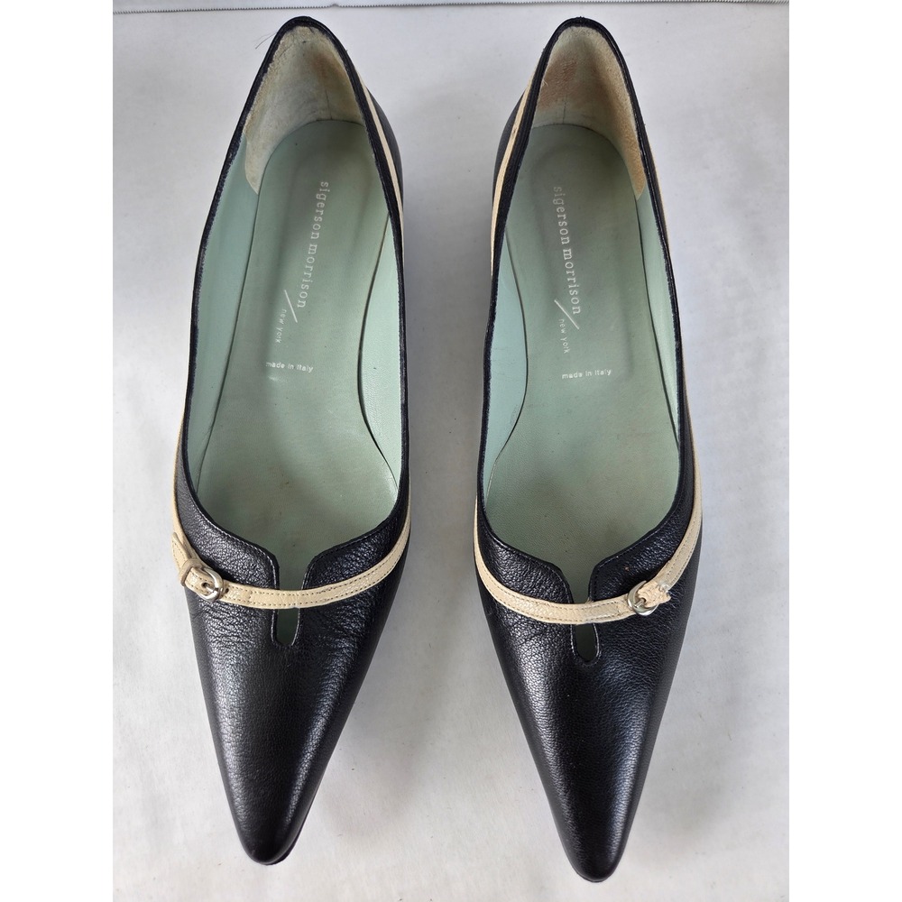 Sigerson Morrison Flats Women 9 Black Leather Pointed Toe Split Vamp Italy